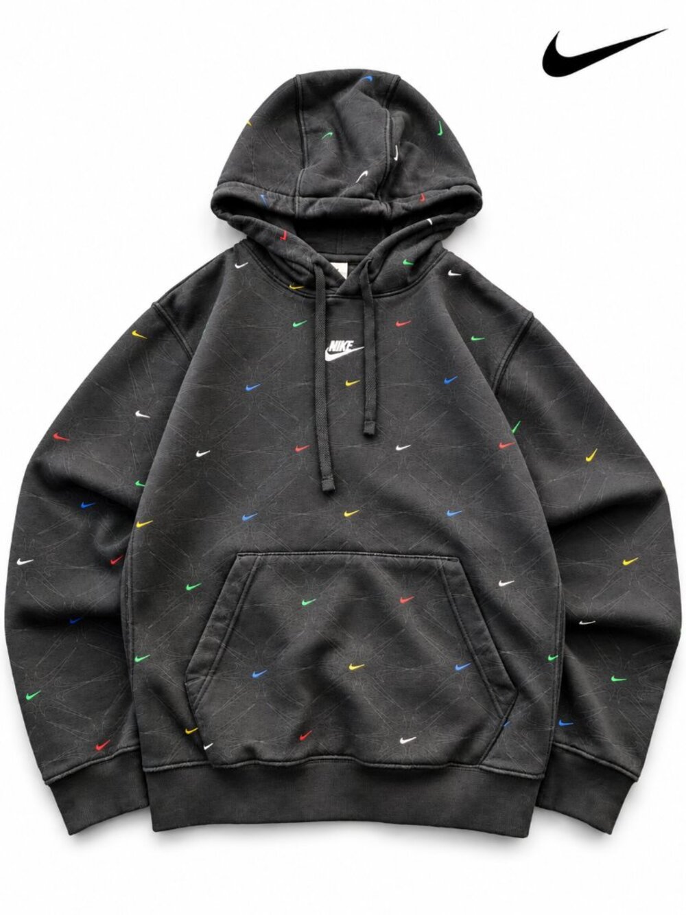 Nike Sportswear Club Fleece AOP Hoodie Black Multicolor Swoosh M